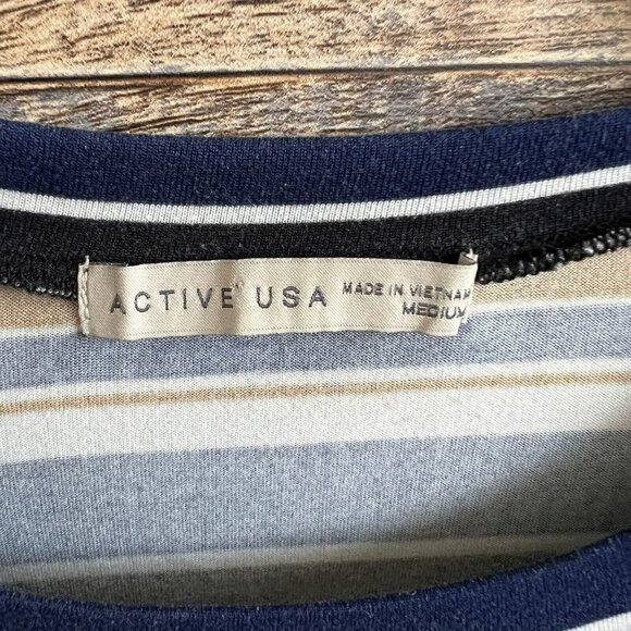 ACTIVE USA Retro crop Top shirt Sailor Striped long sleeves MEDIUM crew neck - Picture 8 of 9